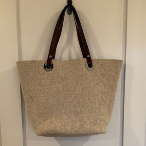 Banana Republic Cream Wool Tote Bag with Brown Handles